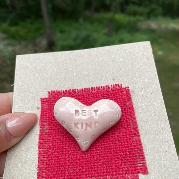 Pink Best Kind Ceramic Stone Handmade Heart Pin - Picture 5 of 9